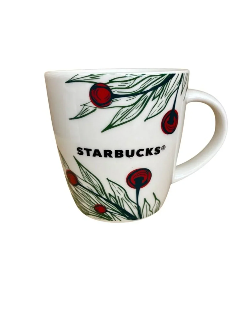 Starbucks 2020 Ceramic Holiday Mug 12 oz Christmas‎ Evergreen Berry Branch EUC